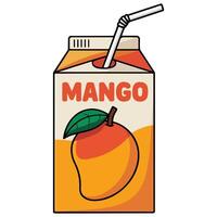 Organic mango juice box with drinking straw isolated illustration on white background vector