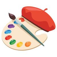 Painting palette with beret art icon isolated illustration on white background vector