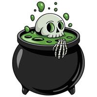 Magic witch cauldron with boiling potion isolated illustration on white background vector