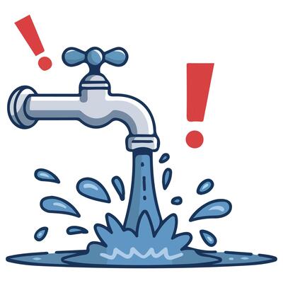 Water faucet with strong flowing stream isolated illustration on white background