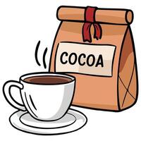 Packaged cocoa powder with prepared drink isolated illustration on white background vector