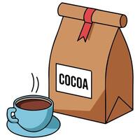 Cocoa product with ready made beverage isolated illustration on white background vector
