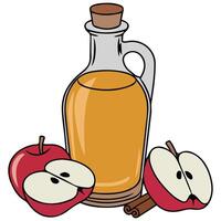 Fermented apples with cinnamon in bottle isolated illustration on white background vector