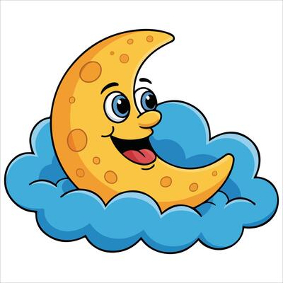 Cheerful lunar character in sky isolated illustration