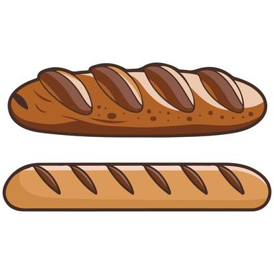 Fresh baguette long loaf bread isolated illustration on white background
