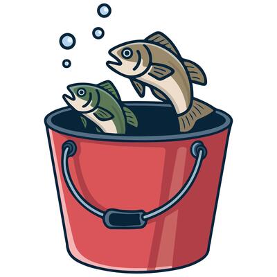 Fish caught in bucket fishing isolated illustration on white background