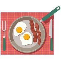 Fried eggs with bacon breakfast isolated illustration on white background vector