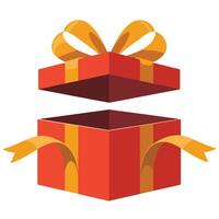 Open red gift box with bow isolated illustration on white background vector