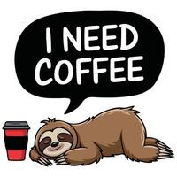 Sleepy sloth craving caffeine isolated illustration on white background vector