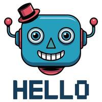 Vintage robot greeting with speech bubble isolated illustration vector