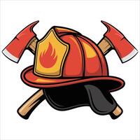 Firefighter helmet with axe isolated illustration on white background vector