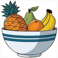 Assorted fruits in bowl isolated illustration on white background vector