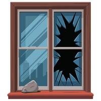 Broken window with rock isolated illustration on white background vector