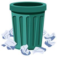 Waste bin with paper isolated illustration on white background vector
