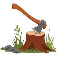 Axe embedded in tree stump isolated illustration vector