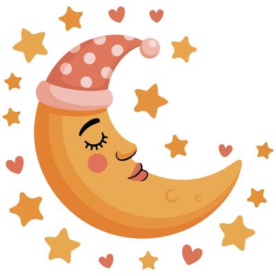Sleeping crescent moon with hat isolated illustration
