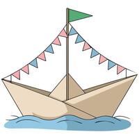 Paper boat in puddle isolated illustration vector