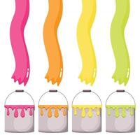 A set of four buckets of acrylic paint, each filled with bright, oozing paint. Seamless Drips. Raindrops Rainbow. vector