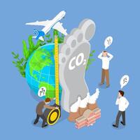 3D Isometric Flat Illustration of Carbon Footprint, Representing Air Pollution through CO2 Emissions vector