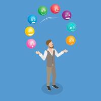 3D Isometric Flat Illustration of Juggling Emotions, Emotional Intelligence, Balancing Multiple Responsibilities and Situations vector