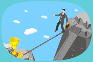 3D Isometric Flat Illustration of Business Risk Management, Overcoming Problems and Difficulties vector