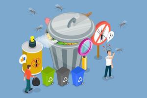 3D Isometric Flat Illustration of Mosquito Based Infection, Preventing Malaria and Dengue Fever through Health Campaigns vector