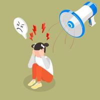 3D Isometric Flat Illustration of Symptom Of Autism Spectrum Disorder, Discomfort and Distress in Noisy Environment vector
