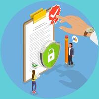 3D Isometric Flat Illustration of Data Protection and Privacy, Official Guidelines Documen. vector
