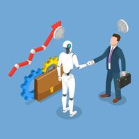 3D Isometric Flat Illustration of Contract With Ai Robot, Shaking Hands with Robot vector