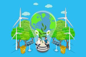 3D Isometric Flat Illustration of Save The World, Embracing ESG and Green Business Policies vector
