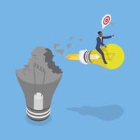 3D Isometric Flat Illustration of Disruptive Innovation, Entrepreneur Leads Industry Change with Innovative Idea vector