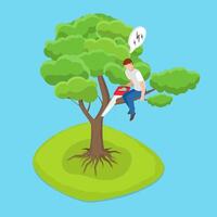 3D Isometric Flat Illustration of Making Great Mistake, A Man Cutting Branch While Seated on It vector