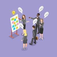 3D Isometric Flat Illustration of Workshop Or Business Discussion, Generating Ideas in a Meeting with Colleagues vector
