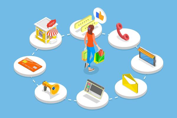 3D Isometric Flat Illustration of Omnichannel Marketing, Seamless Interactions, Personalized Touchpoints