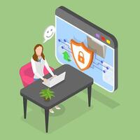 3D Isometric Flat Illustration of Cybersecurity Online, Prevention of Hacking, Antivirus vector