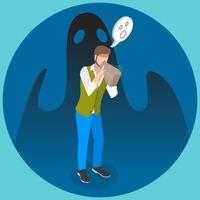 3D Isometric Flat Illustration of Panic Attack, Hyperventilate, Stress, and Fear vector