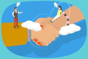 3D Isometric Flat Illustration of Dignity Relationship, Treating Others with Honor, and Respect vector