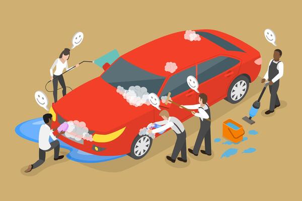 3D Isometric Flat Illustration of Car Wash Service, Vehicle Clean Station