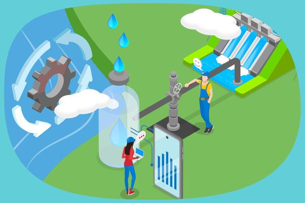 3D Isometric Flat Illustration of Water Conservation And Reuse Management, Earth Resources Preserving