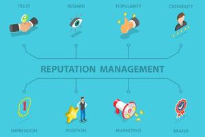 3D Isometric Flat Illustration of Reputation Management, Trust, Popularity, and Credibility vector