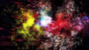 Multi-colored sparks carried by the wind swirl and sparkle in space, twisting into a spiral, creating a tornado. video
