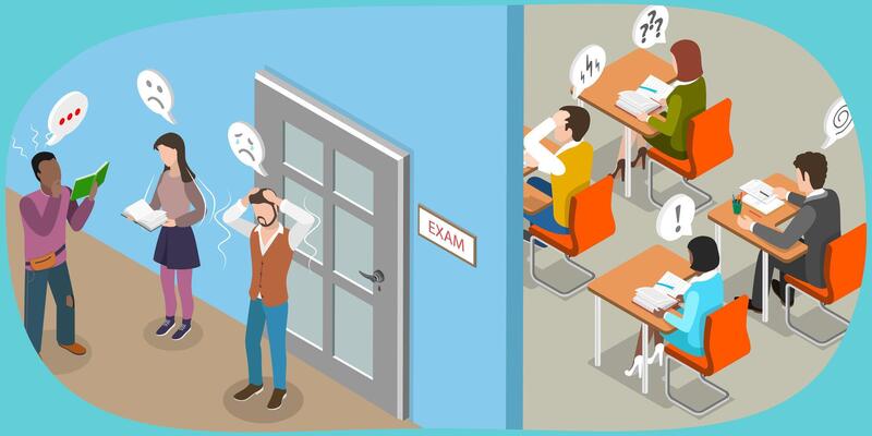 3D Isometric Flat Illustration of Educational Stress, Anxiety Palpable In The Exam