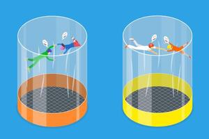 3D Isometric Flat Illustration of Skydivers, Training in Indoor Wind Tunnel for Free Fall Simulation vector