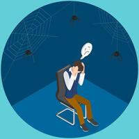 3D Isometric Flat Illustration of Arachnophobia, Fear of Spiders vector