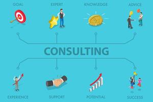 3D Isometric Flat Illustration of Consulting, Advice, Support and Help vector