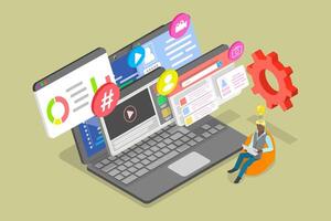 3D Isometric Flat Illustration of Web Developer, Programming and Coding vector