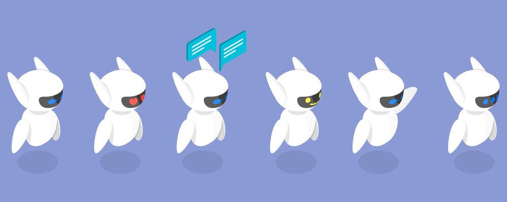 3D Isometric Flat Illustration of Chatbot, Help Assistance, Artificial Intelligence Support