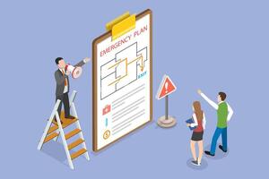 3D Isometric Flat Illustration of Emergency Map, Office Evacuation Procedure vector