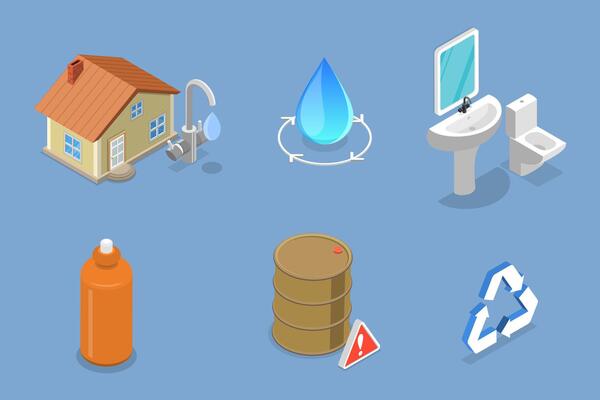 3D Isometric Flat Illustration of Water Conservation, Rainwater Collection for Resource-Saving