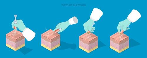 3D Isometric Flat Illustration of Types Of Injections, Basic Medical Study vector